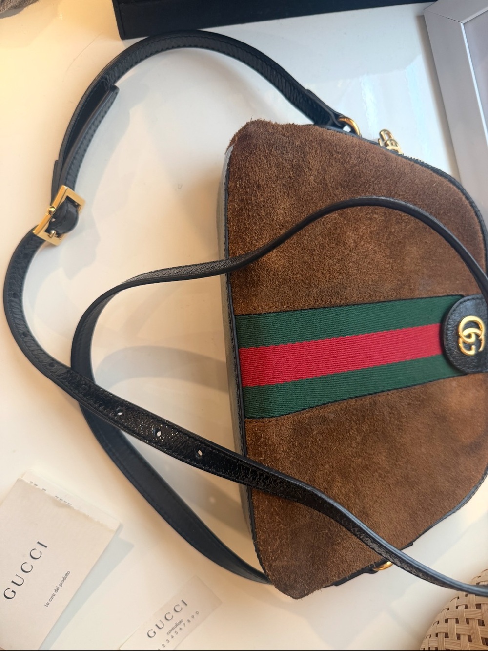 Gucci Brown Suede Crossbody with Green and Red Web Stripe - Picture 4 of 4